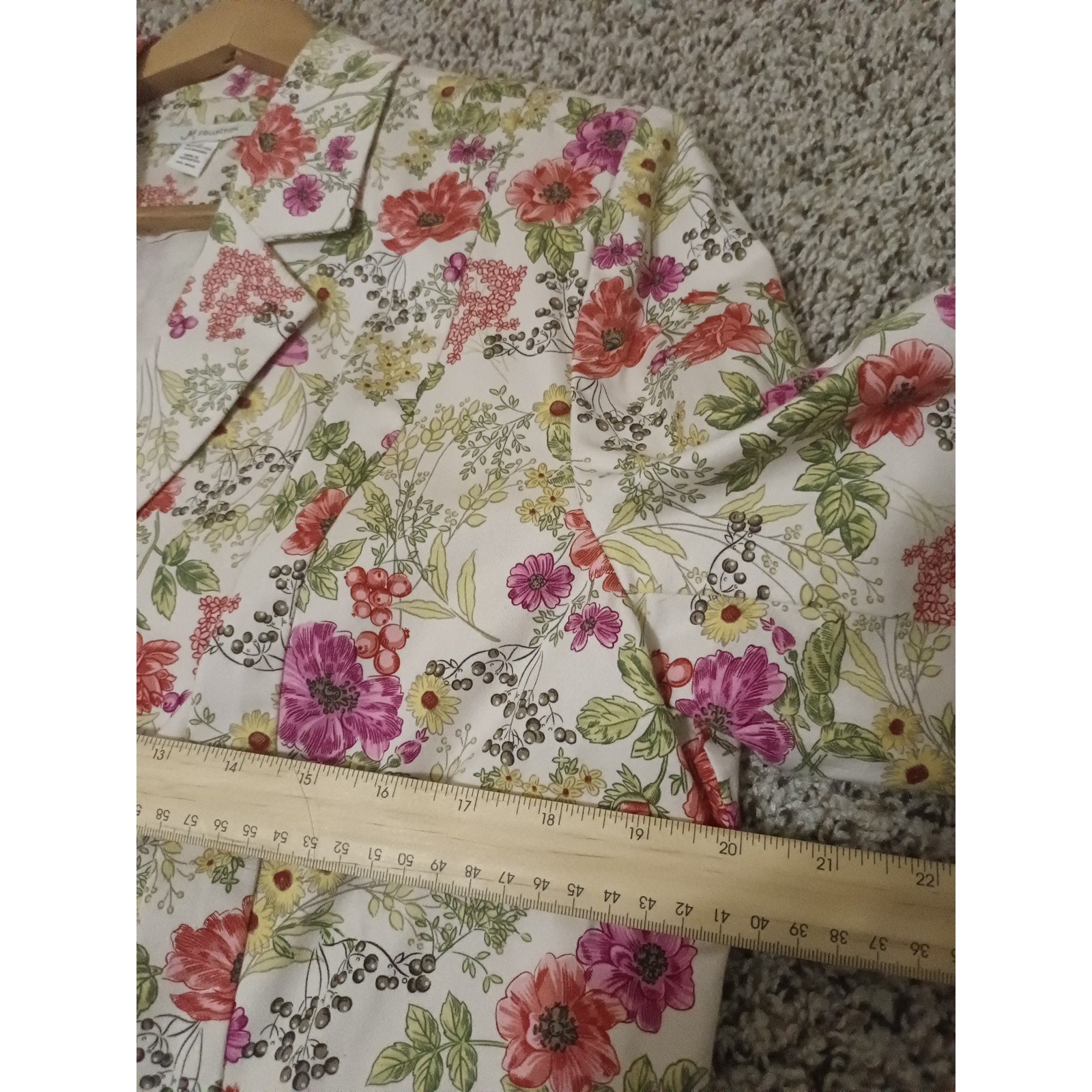Jm Collection White Pink Floral Spring Button Front Blazer Jacket Size 16 — image 6 of 8